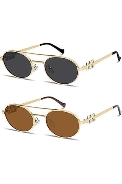 TERRIFI Metal Sunglasses for Women, Retro 90s Oval Narrow Frame Sunglasses, 2...