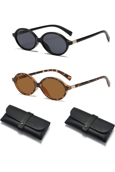 KASTWAVE Retro Oval Sunglasses for Women Men, 2 Pcs Trendy Oval Round Sunglas...