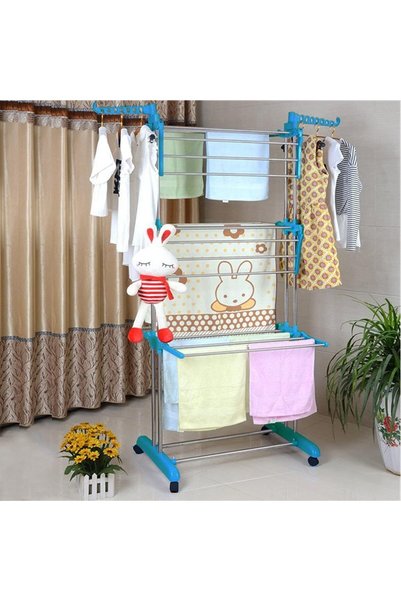 Generic Folding Stainless Steel Double Pole 3 Tier Floor Clothes Drying Stand...