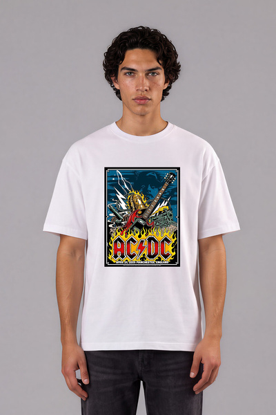 VSRN Tricou supradimensionat alb cu imprimeu frontal ACDC Design