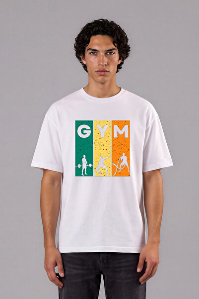 VSRN Tricou oversize alb cu imprimeu frontal Gym Colors Design
