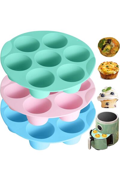 Generic قالب سيليكون لعمل 3 قطع من أطباق البيض، أكواب مافن للقلاية الهوائية، ...
