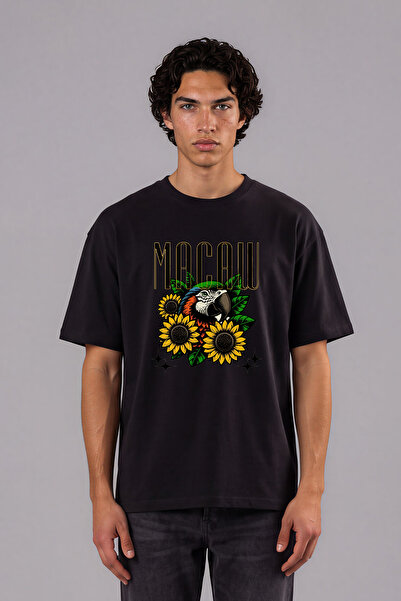 VSRN Tricou oversize negru cu imprimeu frontal Macav Design