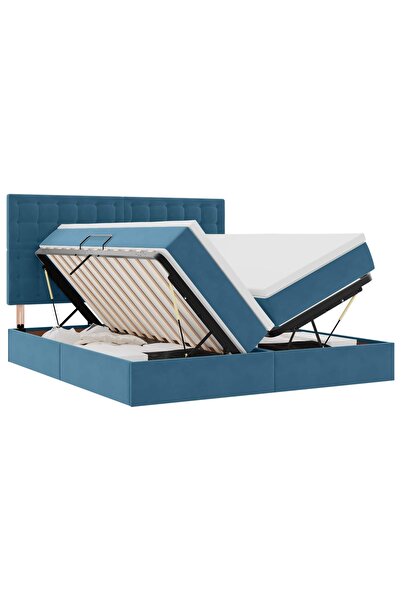 Syfax Pat cu storage Albastru inchis 200 x 200 cm Catifea