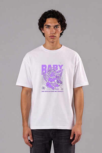 VSRN Tricou supradimensionat alb cu imprimeu frontal Baby Mony Design