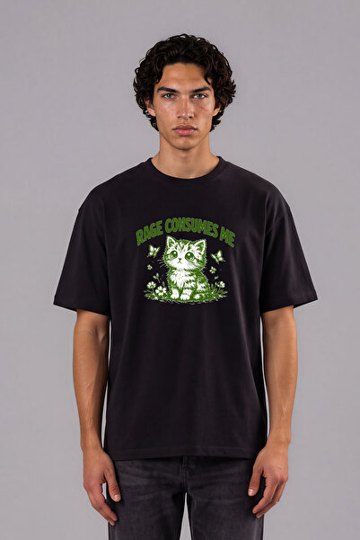 VSRN Tricou oversize negru cu imprimeu frontal cu designul „Rage Consumes Me”