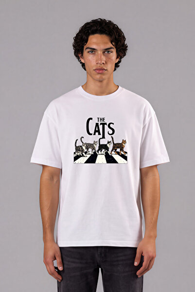 VSRN Prethodno štampana bela oversize majica The Cats 1 Design