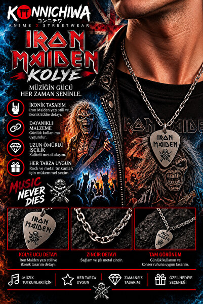 FG KONNİCHİWA Iron Maiden Necklace Models – Guitar Pick Eddie Heavy Metal Roc...
