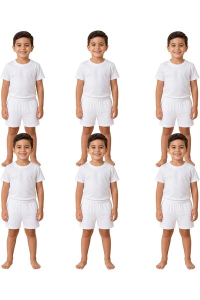 Generic 6 - Pieces Cotton Roundneck Undershirt and Short Underwear Boy Set White