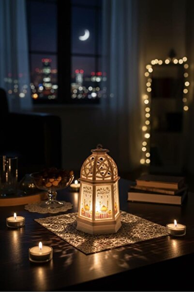 Generic فانوس رمضان ذهبي للزينة، ديكور إسلامي تقليدي لرمضان مع مقبض للتعليق