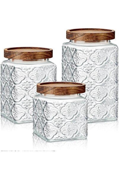 Generic Glass Food Storage Containers,3 Pcs 17/24/34 oz Vintage Glass Jar wit...
