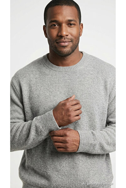 Jack & Jones Plus Men's Gray Crew Neck Basic Knitwear Sweater Long Sleeve Pla...