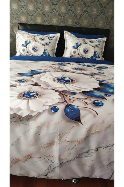 AYBERK HOME TEXTİLE Diamond 5D Digital Printed Cotton Double Duvet Cover Set with 6-Piece Fitted Sheets