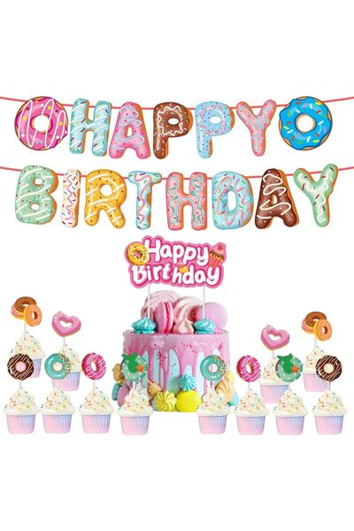 Generic Donut Birthday Party Decoration, 14 Pcs Donut Cupcake Toppers, Happy ...