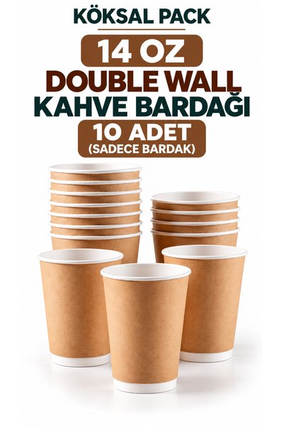 Köksal Pack 10 Adet 14 Oz Double Wall Kraft Kahve Bardağı Kapaksız Çift Duvar...