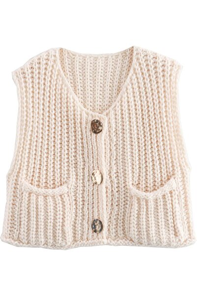 Generic Womens Crochet Chunky Knit Top, Women Sleeveless Crop Knit Cardigan V...