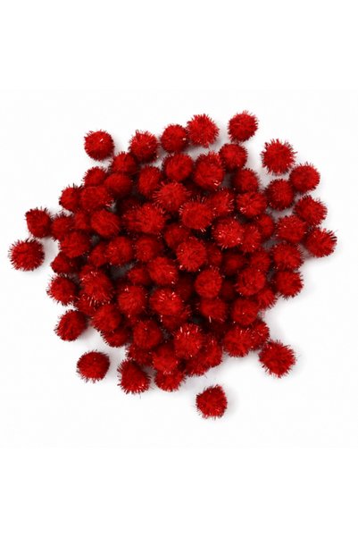 Renk İthalat Glittery Pompom Red 40 mm Pack of 100 Decoration Decoration Hobby Handicraft Accessory