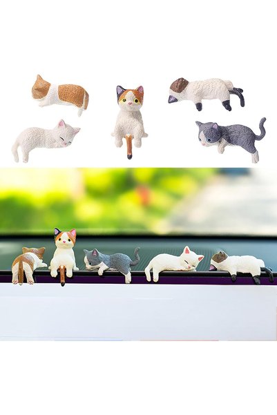 Generic 5 Pcs Mini Cat Cute Car Accessories, Resin Cat for Dashboard Decorati...