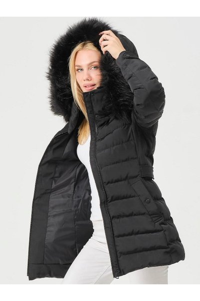 PIQUE Women's Fur Hooded Inflatable Coat Yasmin