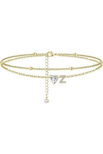 Generic Ankle Bracelets for Women Waterproof 14K Gold Plated CZ Initial Ankle...