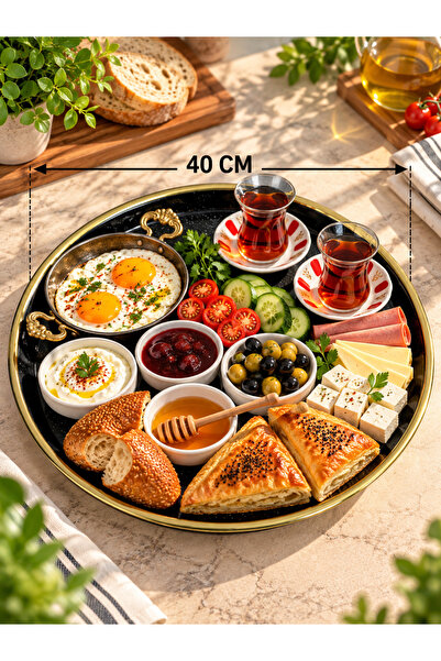 Arsimo 40 Cm Metal Tepsi | Kahvaltı Ve Sunum Tepsisi | Gold | Krom | Siyah | ...