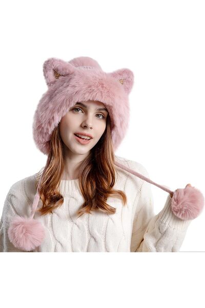 Generic Fluffy Knit Beanie Hats for Women, Winter Faux Fur Skull Cap with Cut...