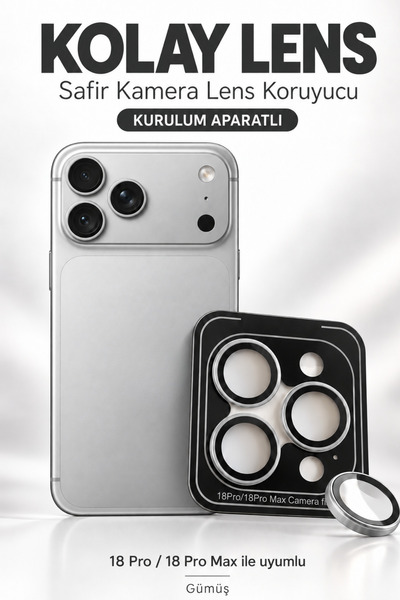 Evax [Kolay Lens] iPhone 18 Pro Max / 18 Pro Uyumlu Gümüş Kolay Kurulum Apara...