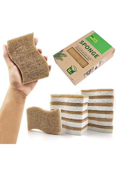Generic 12-Pack Biodegradable Kitchen Sponges - All-Natural Cellulose & Cocon...