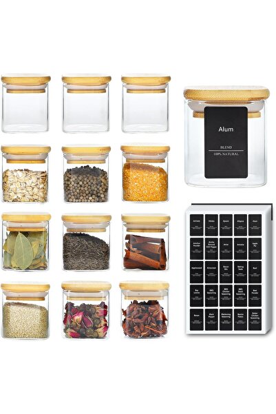 Generic 12Pcs Glass Spice Jars with Bamboo Lid, 8oz Airtight Square Container...