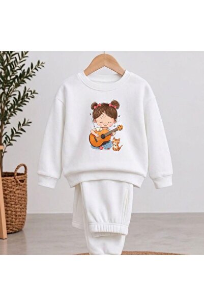 playwear Екипна суичърка с щампа  "Котки с китари " за момичета и момчета, с ...