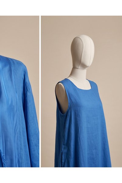 Lino Women's Natural Linen Sleeveless Dress & Silk Blend Tassel Detailed Long Kimono Jacket Set