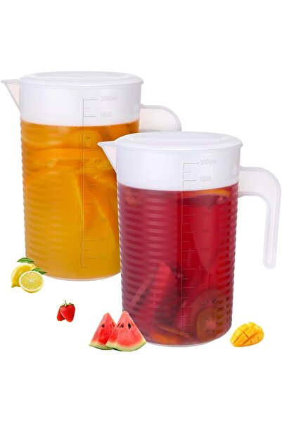 Generic عبوة من 2 إبريق عصير بغطاء، سعة 2 لتر، إبريق ماء وشاي مثلج، وعاء مشرو...