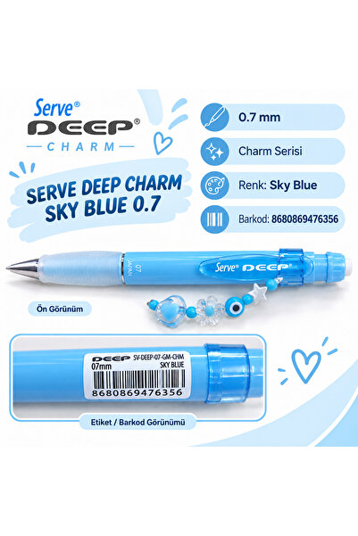Serve Deep Charm 0.7 mm Versatil Mekanik Uçlu Kalem – Charm Aksesuarlı Renk S...