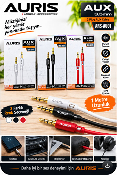Kezban Tekstil Aurs-Aux3.5 mm 2Plugaux -Jack Cable 1 Meter Length (1 Piece)