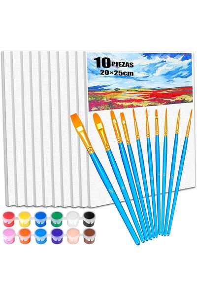 Generic 32Pcs Painting Canvas Board Set with Paints & Brushes, 100% Cotton Pr...