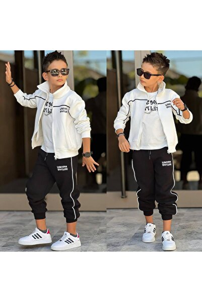 aykidsclup Boys' 3-Piece Hooded 3-Yarn Tracksuit Set – Zip-Up Jacket, T-Shirt...