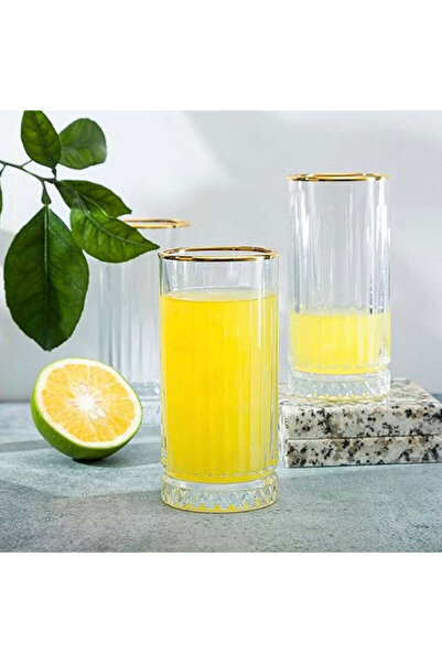 dealshopromania Set of 4 Elysia Gold glass tumblers, 280 ml, with gold rim