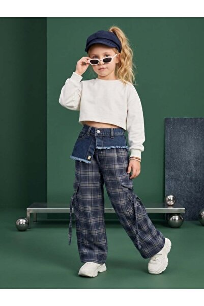 Zekids Κοριτσίστικη τζιν φούστα με λεπτομέρεια καρό παντελόνι cargo