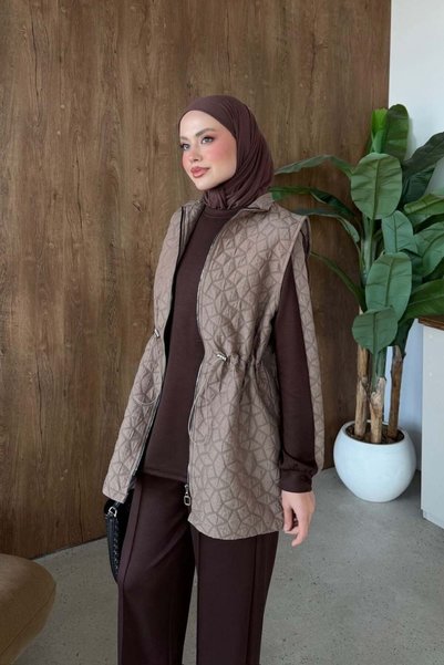 Şule Giyim Quilted 3-Piece Set Brown