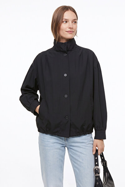 zenne معطف طويل بياقة عالية 202708 - أسود