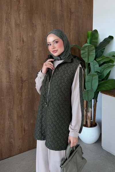Şule Giyim Quilted 3-Piece Set Khaki