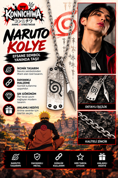 FG KONNİCHİWA Naruto Sharingan Akatsuki Necklace – Anime Necklace with Konoha...