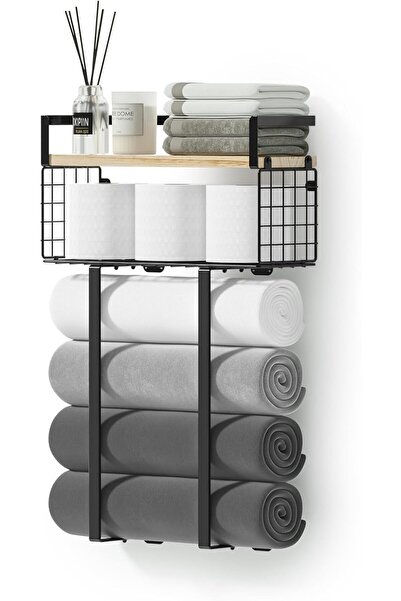 Generic Towel Racks for Bathroom, Metal Towel Holder with Storage Basket, Flo...