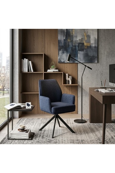 Generic Blue Fabric Swivel Dining Chair with Iron Bases