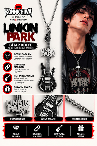 FG KONNİCHİWA Linkin Park Necklace – Rock Music Necklace with Guitar, Pen, an...