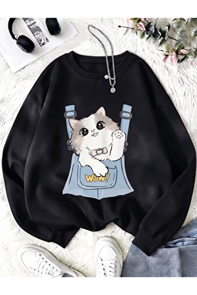 one button Hanorac supradimensionat cu imprimeu Cute Kitten Wow, premium, cu ...