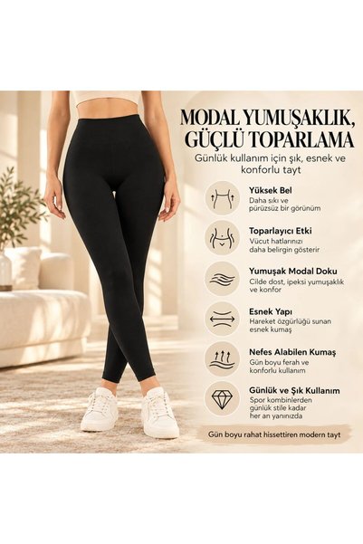ELİSY Ženske crne modalne trodelne helanke za mršavljenje, visokog struka, fl...