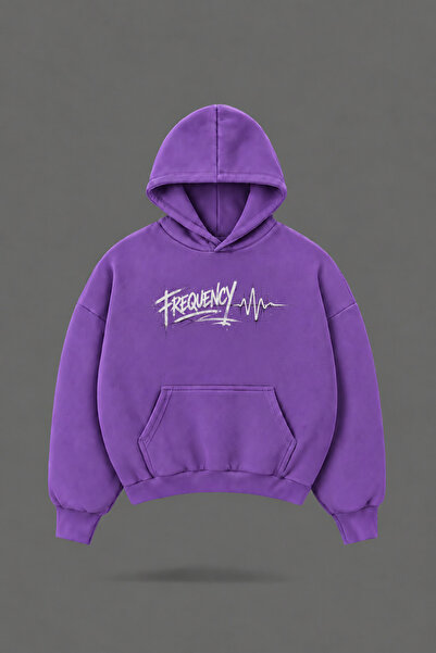 EVIus Oversize Frequency Lost Front and Back Printed Hooded Purple Sweatshirt