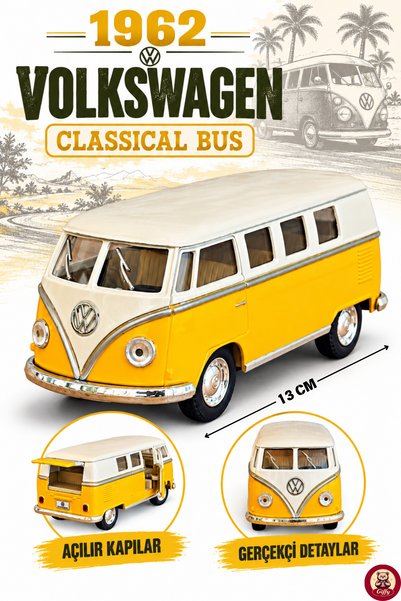 giffy Oyuncak 1962 Volkswagen Klasik Bus 13 cm Die Cast Metal Model Minibüs Ç...