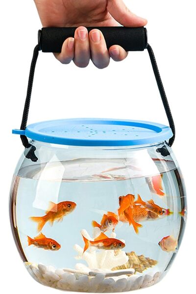 Generic Plastic Fish Bowl, 2025 New Portable Small Aquarium with Handle, Beac...